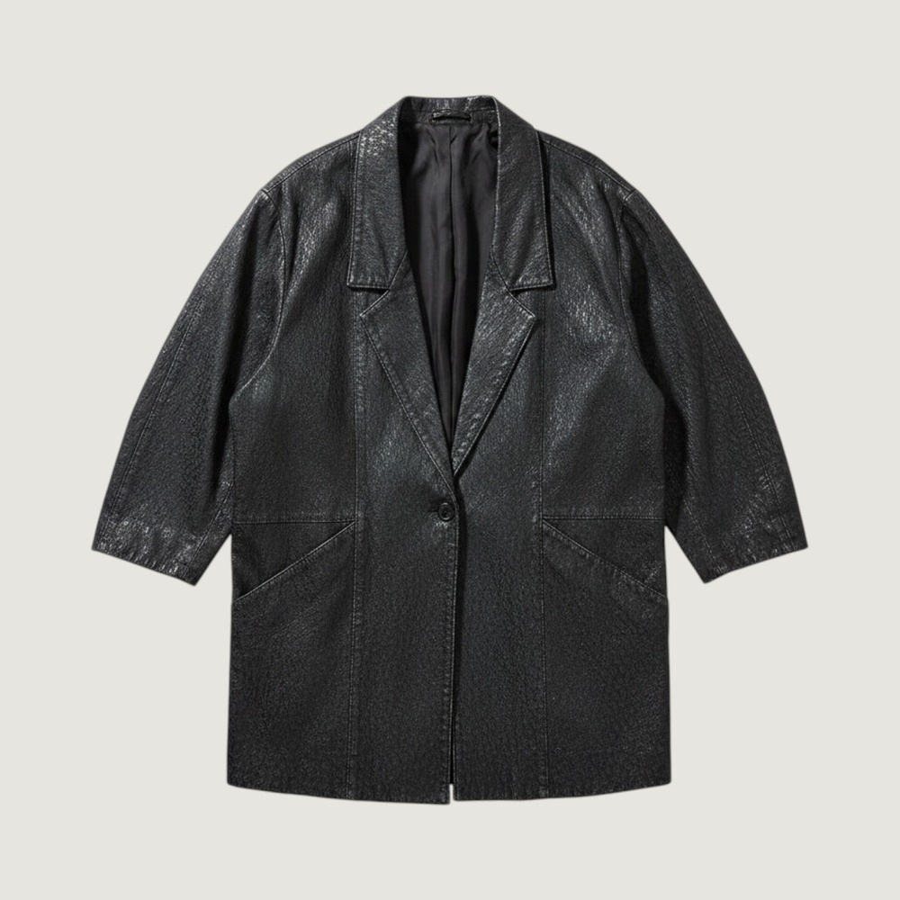VTG Bart Designed Sibylle Lyn Black Textured Leather Blazer Jacket Women EC5377